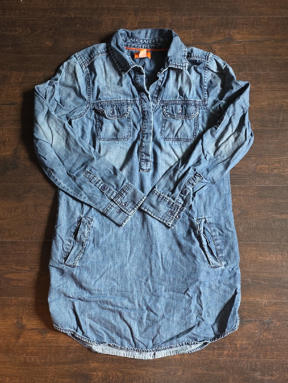 Joe Fresh Denim-Look Long Sleeve Button Shirt Dress - Blue